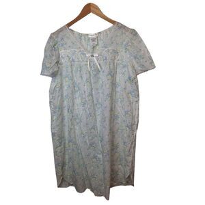 Sears Fundamentals Night Gown Lace Lingerie Blue Floral Size XL Embroidered VTG